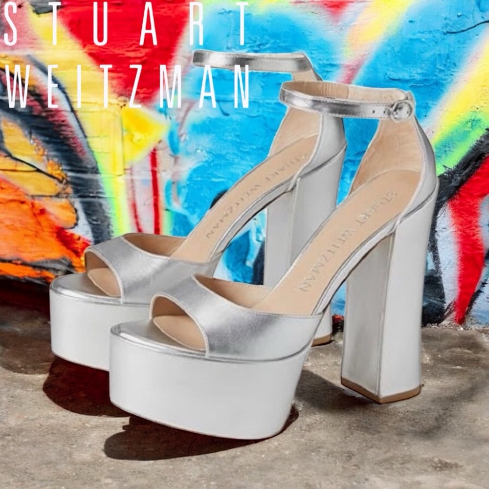 NEW with box Stuart Weitzman Skyhigh 145
Platform Sandal in Silver 9.5